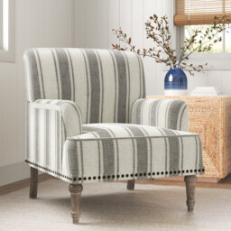 Battista Country Wooden Upholstered Armchair with Nailhead Trim
