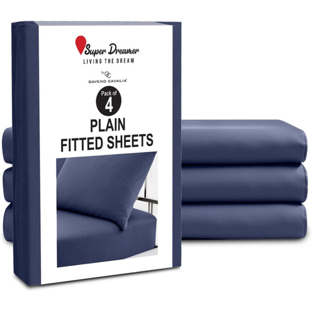 Pack of 4 Plain Dyed Fitted Sheets Microfiber - Soft and Breathable Microfiber Bedding for Ultimate Comfort & Easy Care
