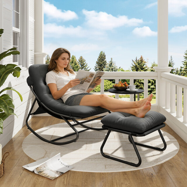 Outdoor Rocking Chair Patio Rocker and Stool