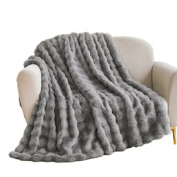 Solid Color Faux Rabbit Fur & Flannel Weighted Throw Blanket, Ultra Soft & Cozy for Sofa Couch Bed