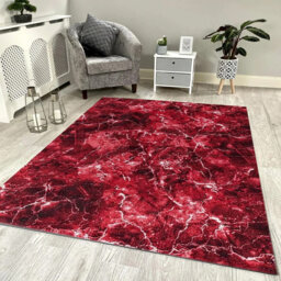 Luxury Red Marble Area Rug – Non-Slip Washable Carpet, Large Living Room Rug, Hallway Runner & Bedroom Floor Mat