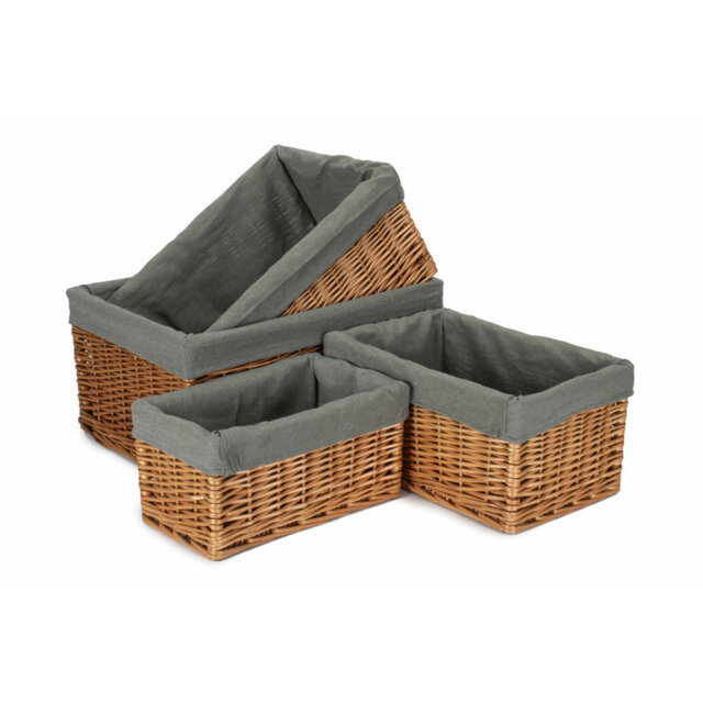 4 Piece Wicker Willow Storage Basket Set with Lining