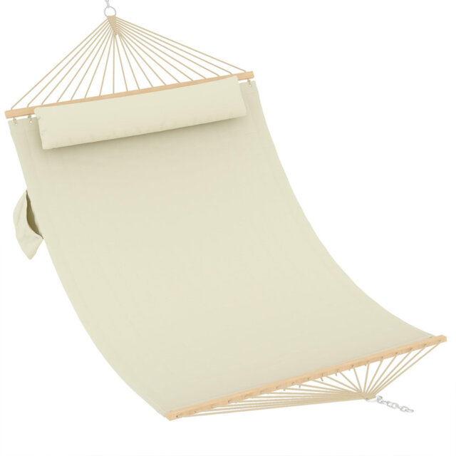 Comfortable 2 Person Quilted Hammock with Hardwood Spreader Bars & Pillow – 450lbs Capacity – Ideal for Patio, Backyard, or Poolside – Double Outdoor