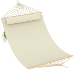 Comfortable 2 Person Quilted Hammock with Hardwood Spreader Bars & Pillow – 450lbs Capacity – Ideal for Patio, Backyard, or Poolside – Double Outdoor