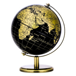 Exerz 14Cm Globe Black & Golden, Mini World Globe Educational Geographic, English Map, Bronze Arc And Base