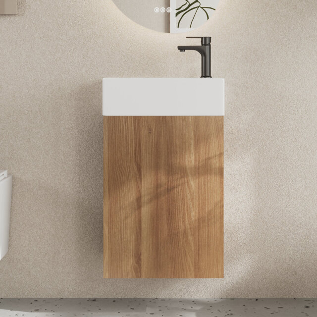 DeerValley Floating Bathroom Vanity with Fireclay Sink, Natural Wood, 41x22x68cm