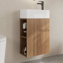 DeerValley Wall Hung Bathroom Vanity with Basin, Metal Holder, Side Open Shelf, 41.5x23x68cm