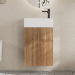 DeerValley Floating Bathroom Vanity with Fireclay Sink, Natural Wood, 41x22x68cm