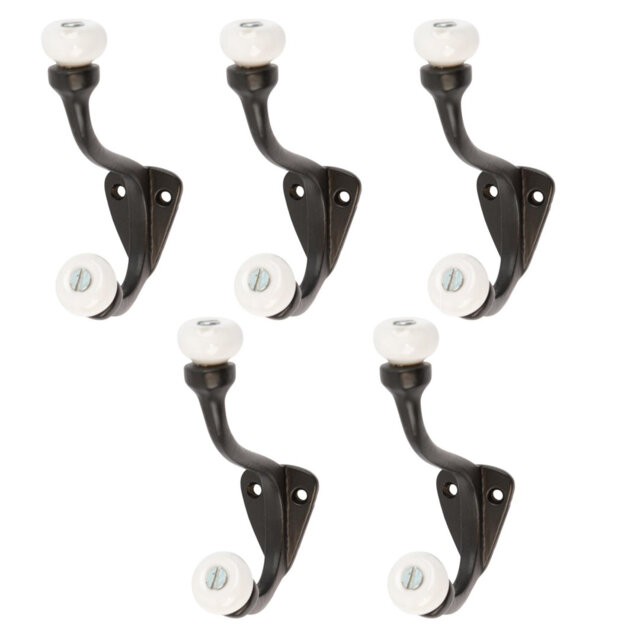 Hammer & Tongs - White Ceramic Ball Hat & Coat Hook - W30mm x H105mm - Black