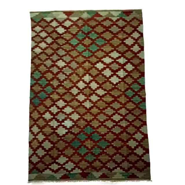 Ressler Afghan Lumber Floor Handmade Kilim Wool Brown/Grey/Green Rug