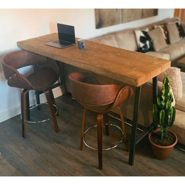 Colden Pine Solid Wood Top Metal Base Dining Table