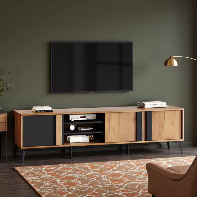 Mid-Century Modern TV Stand With Cabinets, TV Unit For Tvs Up To 80 Inches, Brown
