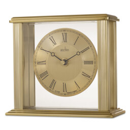 Acctim Gayhurst Mantel Clock Quartz Polished Metal & Glass Floating Effect Energy Efficient Brass Effect