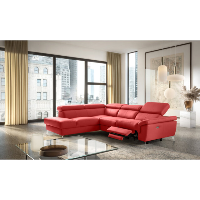 Debanos Vegan Leather Corner Electric Reclining Sofa with Storage and Adjustable Headrests & Adjustable Armrest