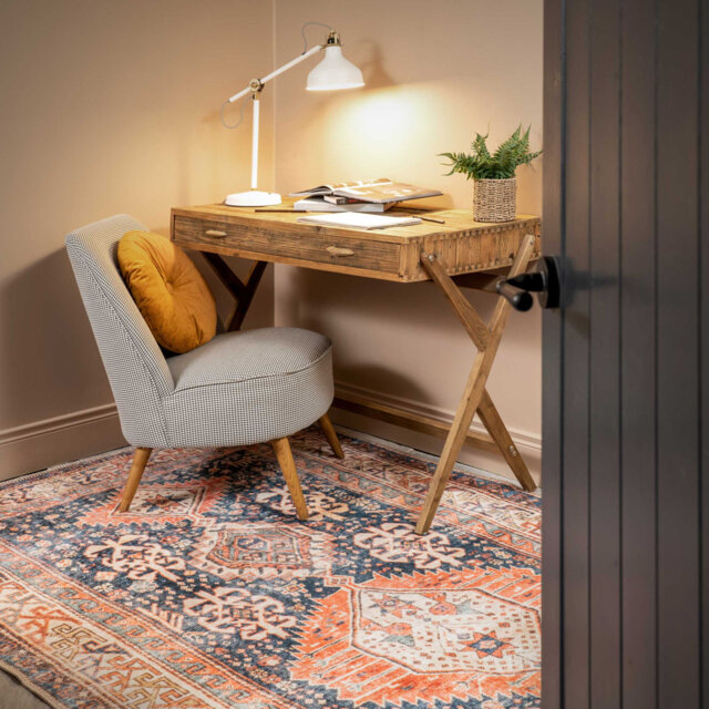 Machine Washable Navy Terra Traditional Persian Style Distressed Living Room Area Rug