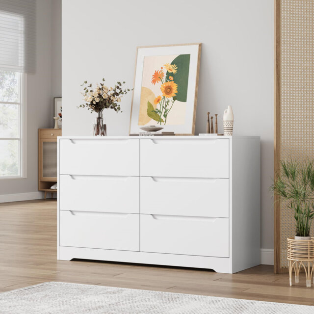 Chest Of Drawers, 6 Drawer Bedroom Cabinet With Handleless Drawers, Wooden Bedside Table Storage Cabinet For Bedroom, Living Room, Hallway