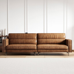 Chesterfield Sofa, 86.8 Inch Brown Leather 2-3 Seater Sofa Couch for Small Spaces, Vintage Tufted Leather Sofa for Living Room & Apartment, Easy to Cl