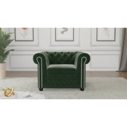 Chesterfield Armchair Hanna Made of Velvet Fabric with Solid Wood Legs