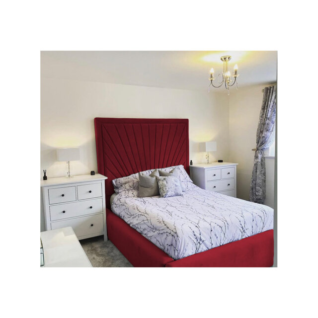 Odie Plush Velvet Upholstered Bed Frame - Sprung Slats, Padded Headboard