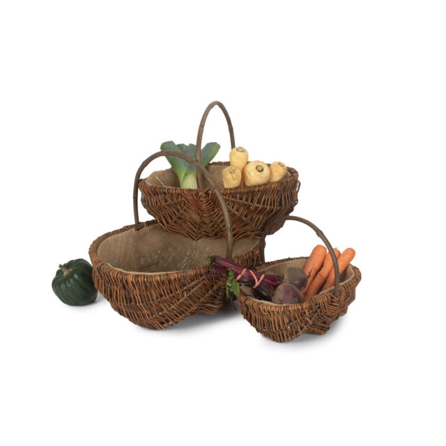 3 Piece Wicker Unpeeled Garden Trug Basket Set
