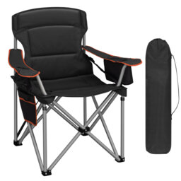 Folding Camping Chair for Adults Oversized 220KG, Heavy Duty Padded Camping Chair with Adjustable Lumbar Support, Cooler Bag, Cup Holder for Garden Ba