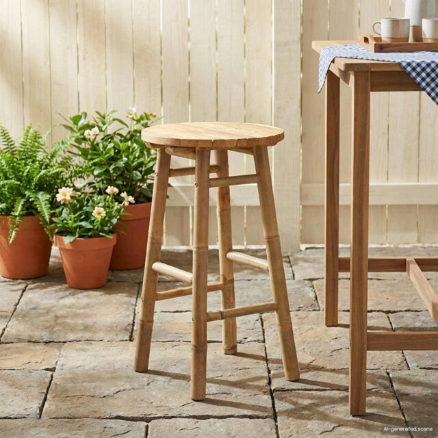 Garden Stool Light Brown Bamboo Modern Seating Natural Round Sturdy
