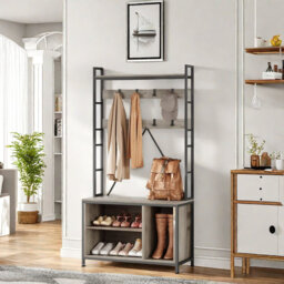 Hall Tree With Coat Rack, Shoe Bench And 8 Hooks