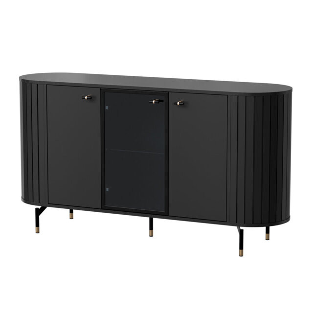 Zante Three Door Sideboard With Grooves And Glass Front 150 cm