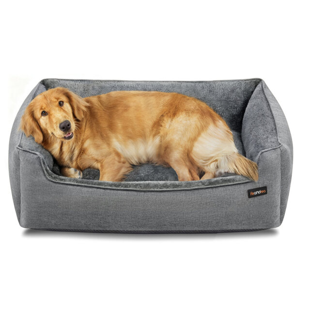 Dog Bed, Linen-Look Pet Bed, Dog Sofa Bed With Raised Edges, Non-Slip Bottom, Removable Washable Cover, XL, For Large Dogs, 100 X 75 X 25 Cm, Dove Gre