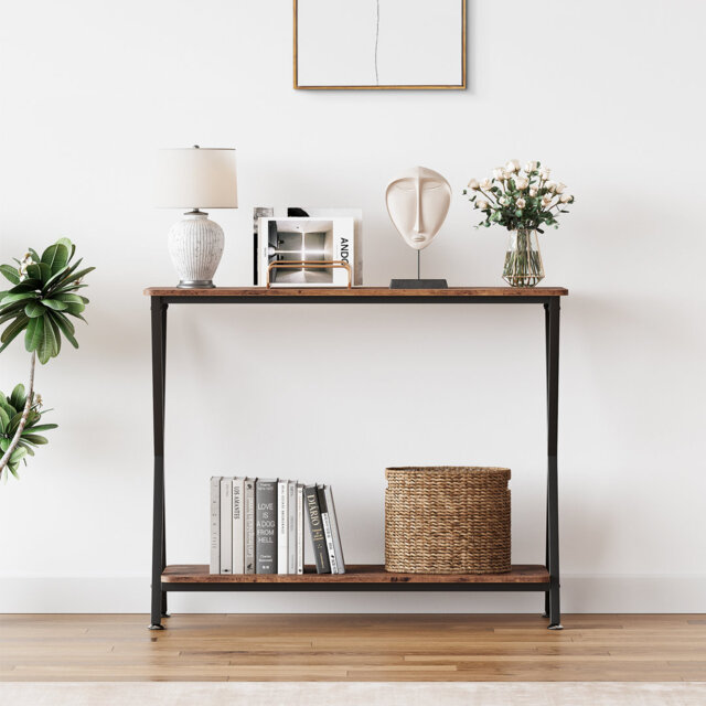 Console Table, Sofa Tables Narrow Entryway Table, Shelf and Metal Frame,  Behind Couch Table Industrial Hallway Table for Living Room, Foyer, Bedroom