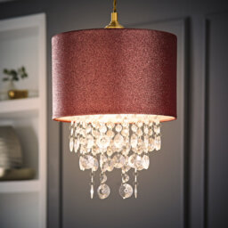 34cm H Cotton Blend Drum Pendant Shade ( Slip-On ) in Pink