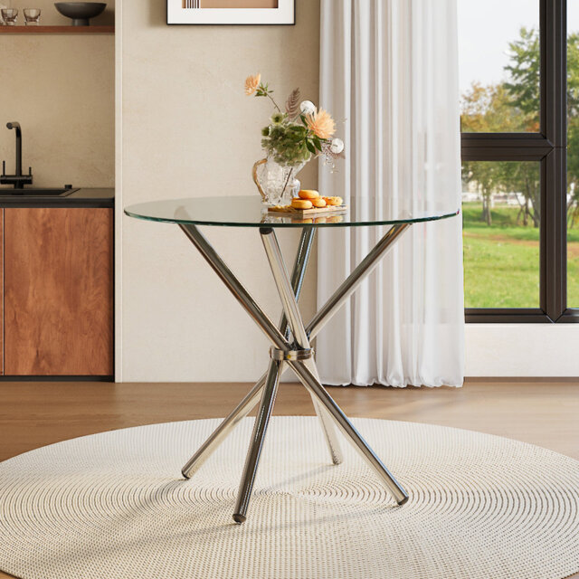 Dechanel Round Glass Top Metal Base Dining Table