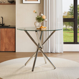 Dechanel Round Glass Top Metal Base Dining Table