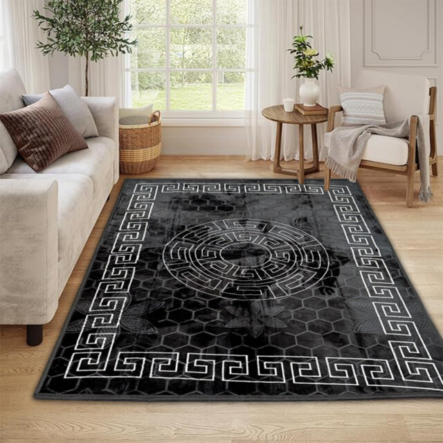 Vibe Large Area Rug Greek Design Carpet With PVC Backing Non-Slip Rug For Living Room, Hallway, Bedroom & Indoor/Outdoor Spaces