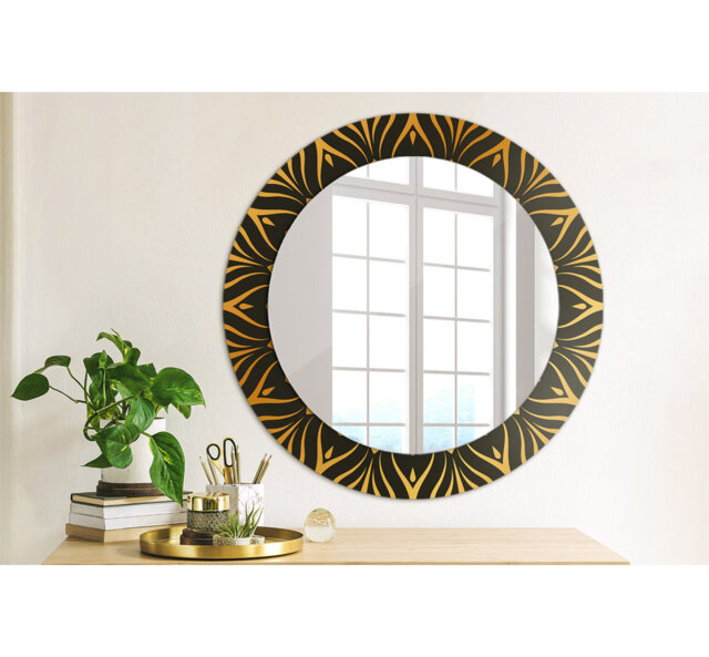 Huldar Round Glass Framed Wall Mounted Accent Mirror in Black/Yellow