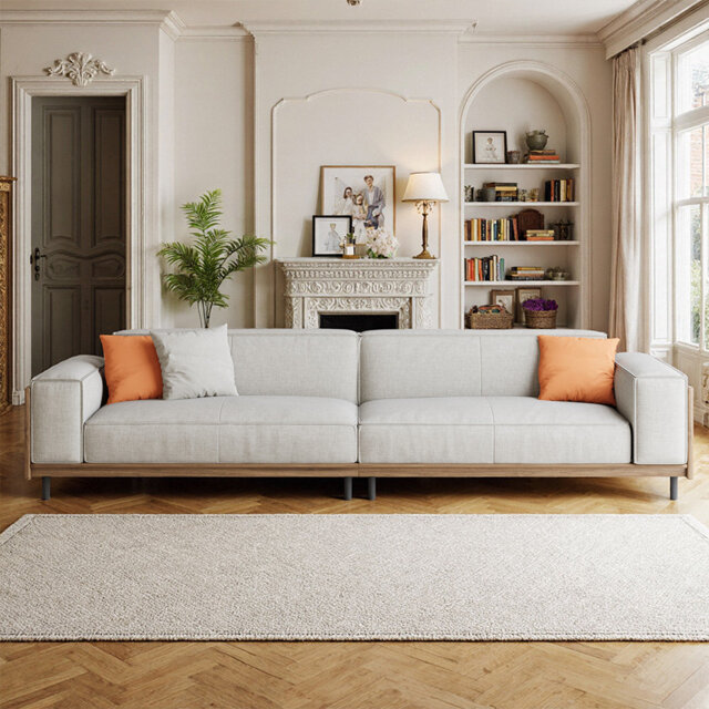 Large 2.8-Metre Walnut Fabric Sofa Bed, 4-5 Seater with Solid Wood Frame & High Resilience Foam, Spacious Couch for Living Room, Office, UK Direct Del