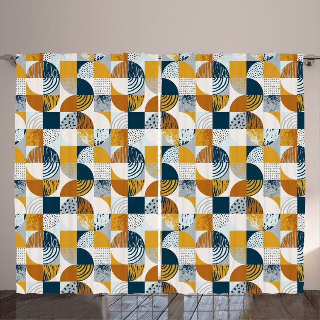 Rustic curtain, grungy quarter circle art, retro, dark yellow orange blue