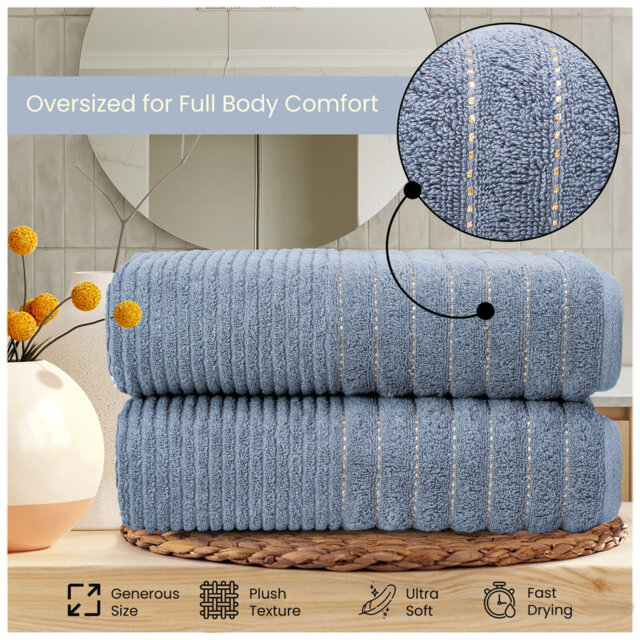 Pack of 4 Ribbed Cotton Towels, Hand, Bath Towels & Sheets, Premium Soft Feel, Quick Dry & Highly Absorbent Towelette