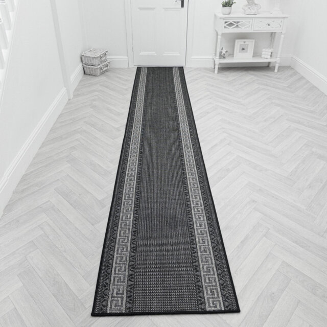 Greek Fret Steel Hallway Runner Rug – Hardwearing, Non-Slip & Durable Carpet for Hall, Kitchen & Corridor