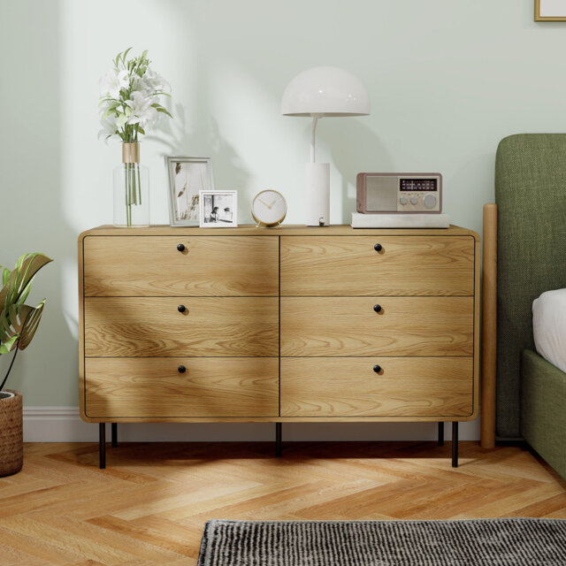 HOMCOM Bedroom Chest of Drawers 6 Drawer Dresser 120W x 40D x 75H cm, Oak
