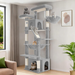 Large Cat Tree, 183 cm Tall Cat Tower for Indoor Cats Large Cats, Corner Climbing Tower with 6 Sisal Scratching Posts, 2 Large Platforms, 2 Caves, Ham