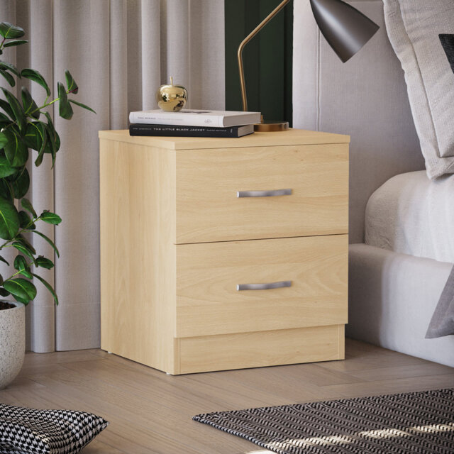 Maybery 2 Drawer Bedside Table, Bedroom Storage Cabinet