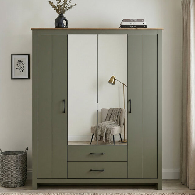 Limestone 4 Door 2 Drawer Wardrobe with Mirror