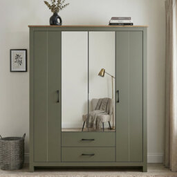 Limestone 4 Door 2 Drawer Wardrobe with Mirror