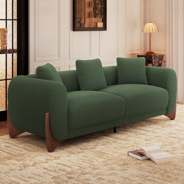 Cloud Sherpa Upholstered Sofa with Wood Wedge Legs