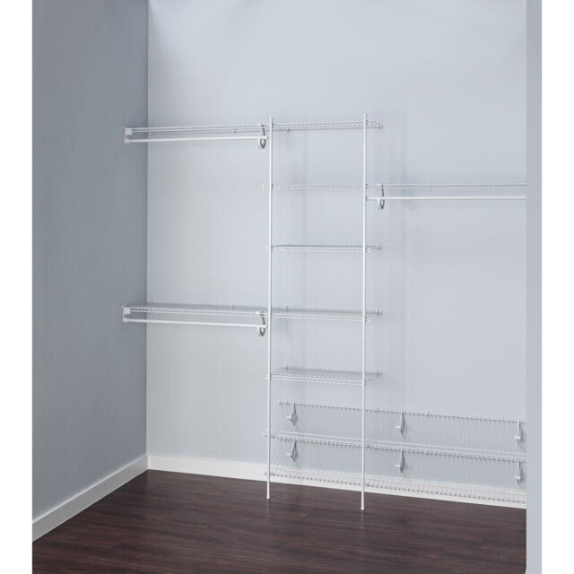 Wall Mounted Wardrobe System and Shoe Shelf Kit 1.5m to 2.4m Wide White ClosetMaid Wire Ventilated Shelving