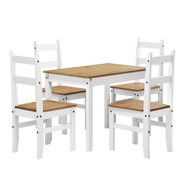 Corona White 4 - Person Solid Wood Dining Set