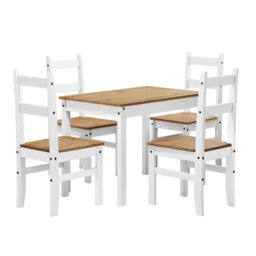 Corona White 4 - Person Solid Wood Dining Set
