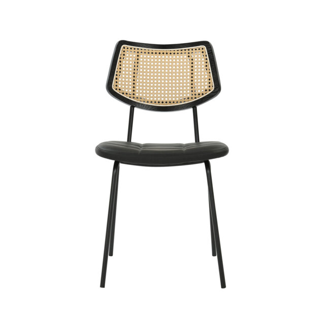 44.6cm H Polyurethane Upholstered Metal Square Back Parsons Chair in BLACK PU