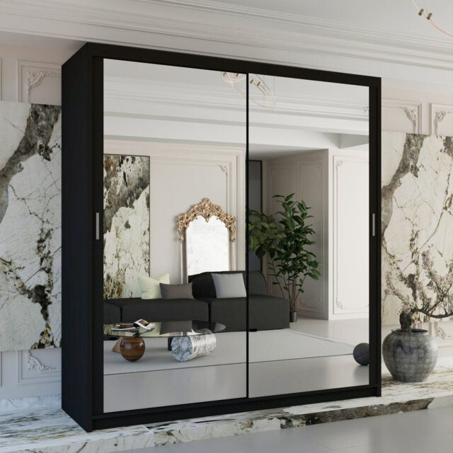 Branca Sliding Mirror Door Wardrobe with Shelves & Hanging Rails â Space-Saving Bedroom Storage â Multiple Sizes